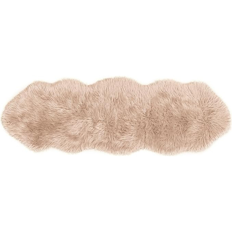 Teppich Wölkchen Sheepskin Lambskin Imitation Fur Rug Faux Fur Rug - Table Runner Fur Runner Hallway Bed Runner - Beige - 55 x 160 cm