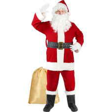 Gardentime Santa Claus Costume for Men Santa Suit Adult 10 Pieces Christmas Deluxe Red Velvet Outfit Christmas Holiday Party Cosplay, red