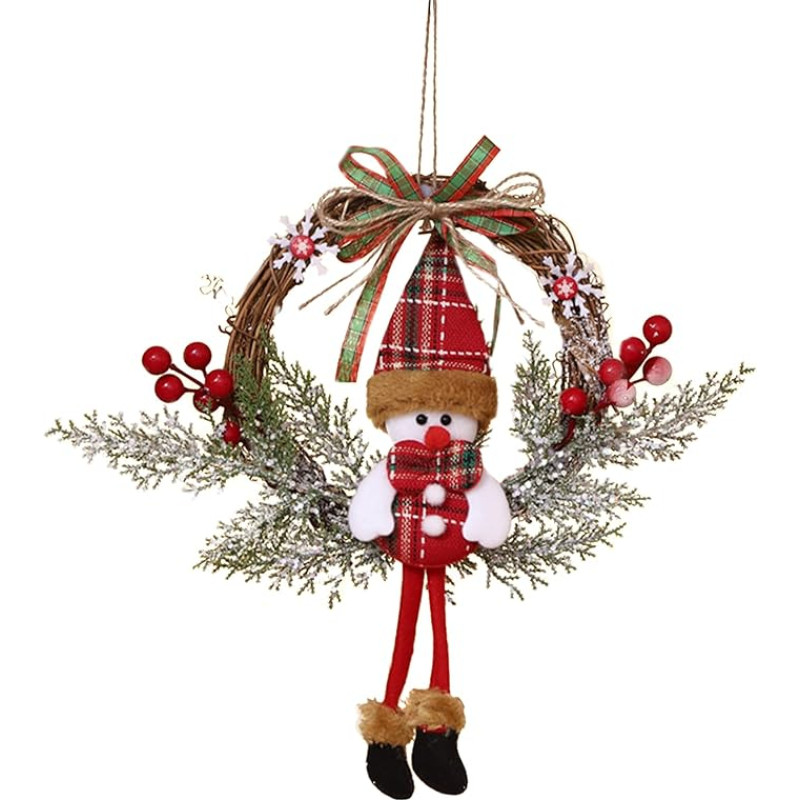 35 cm kalėdinis durų vainikas, kalėdinis vainikas pro langą, kalėdinis pintas durų vainikas Sveiki atvykę į Kalėdas, kalėdinė durų dekoracija sienai, lauko durims, langui, židiniui (sniego žmogus)