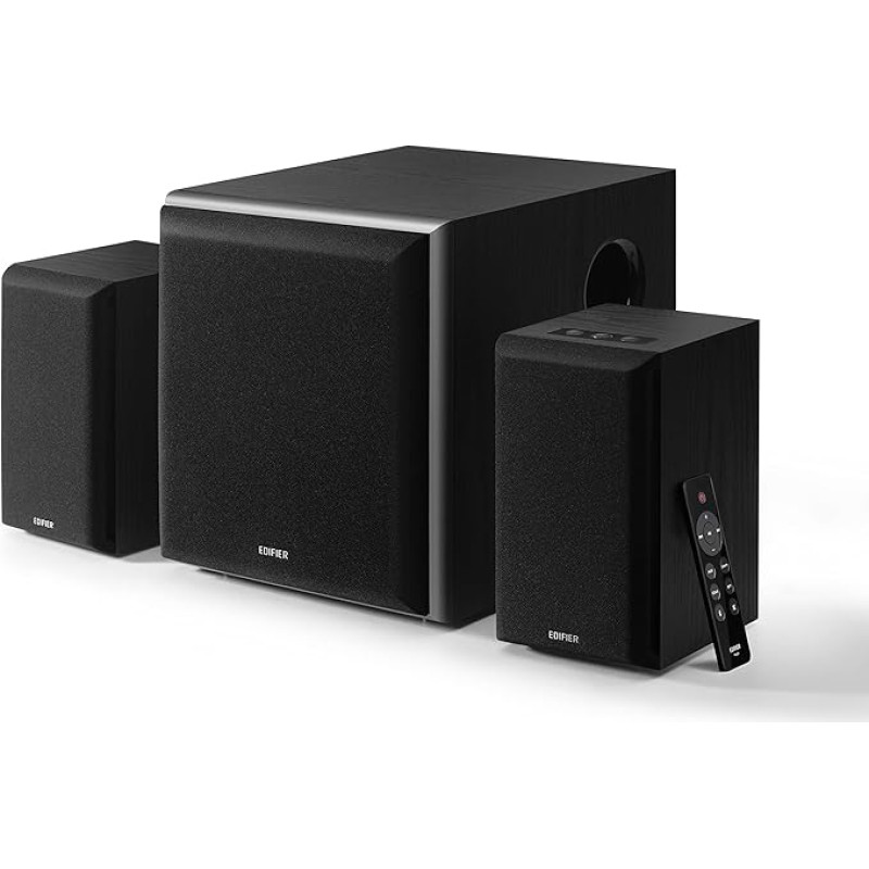 Edifier M601DB 2.1 Home Entertainment System (110 Watt) with Bluetooth V5.1 (aptX), 21 cm (8 Inch) Wireless Subwoofer, Digital and Analogue Inputs and Infrared Remote Control