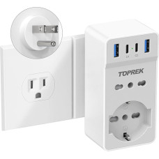 TOPREK Adattatore Presa Americana Con 4 USB, Adattatore USA Con 2 Prese IT e 1 Presa Schuko, Presa Americana Adattatore Italiana per America, Canada, Messico, Thailandia ECC, Spina Tipo B