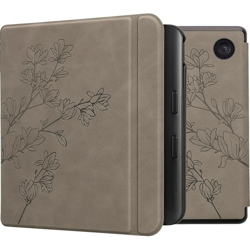 kwmobile Case Compatible with Kobo Kobo Libra Colour/Tolino Vision Colour Case - Faux Leather Cover - Magnolia Grey