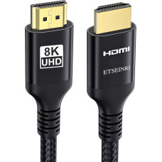 Etseinri 8K 4K HDMI kabelis 20 m, nailono pynimo 48 Gb/s didelės spartos HDMI® kabelis 4K 240Hz 165Hz 144Hz 120Hz 8K 60Hz 4:4:4 DTS:X eARC HDCP2.3 HDR10+ TV monitorius projektorius žaidimų kompiuteris PS5 X-box