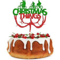 Gyufise 1 pakuotė Linksmų Kalėdų torto dekoracijos Raudona žalia blizgučių TV programos tema Kalėdų daiktų torto rinkimo dekoracijos Linksmų Kalėdų atostogų tema Laimingų Naujųjų metų partijos priedai