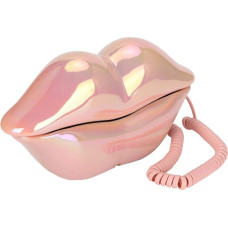 VBESTLIFE WX-3016 Corded Phone, Mouth, Lips Shape, Desktop Landline Phone with Clear Sound and Number Memory Function for Home Users, Office (Pink)