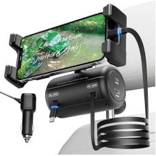 OHLPRO Retractable Car Charger Back Seat, 6 in 1 Headrest Car Charger USB C Quick Charger Car Charger Adapter, 2 Charging Cable Car Charger Compatible with 16/15/14/13/12/Pro Max, Samsung