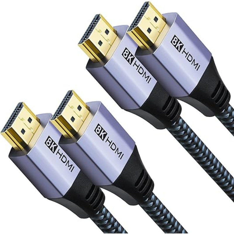 DDMALL HDMI 2.1 kabelis 1 m 2 vnt., 8K didelės spartos 48Gbps 8K @ 60Hz 4K @ 144Hz 4K @ 144Hz 4K @ 120Hz Dynamic HDR eARC HDCP 2.2 ir 2.3, nailono pintas 8K HDMI kabelis, suderinamas su PS5 PS4 X Box serija