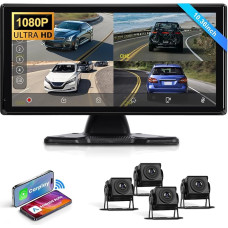 Hodozzy RV 4 Reversing Camera System with Wireless Carplay Android Car, 10.36 Inch IPS Bluetooth Touch Screen, 1080P DVR with USB/TF Card, IP68 Waterproof Night Vision for RV Truck Trailer, Bus Camper