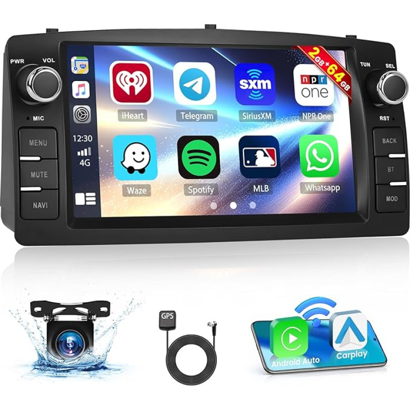 Inefala 2G+64G Android 13 Autoradio, 2 DIN automobilinis radijo imtuvas Toyota Corolla E120 2000-2006，Autoradio Bluetooth Touchscreen 7 Zoll mit Wireless Carplay Android Auto GPS WiFi RDS/FM SWC Mic Rückfahrkamera