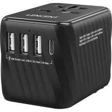 LENCENT Universal Travel Adapter, International AC Plug Adapter with 3 USB A Ports 1 Type C PD Wall Charger Worldwide Travel Adapter for US to EU UK Ireland Australia (Type C/G/A/I), Black