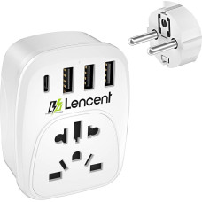 LENCENT Travel Adaptor Universal Plug Travel Plug to Germany DE Socket for Foreign Devices from UK England USA America China Switzerland Plug with 3 USB & 1 Type-C Ports