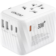 LENCENT Universal Travel Adapter, 30W International Wall Charger with 3 USB C 2 USB A Fast Charge, Worldwide Plug Adapter Travel Adapter for US to EU UK Ireland Australia Type C/G/A/I, White