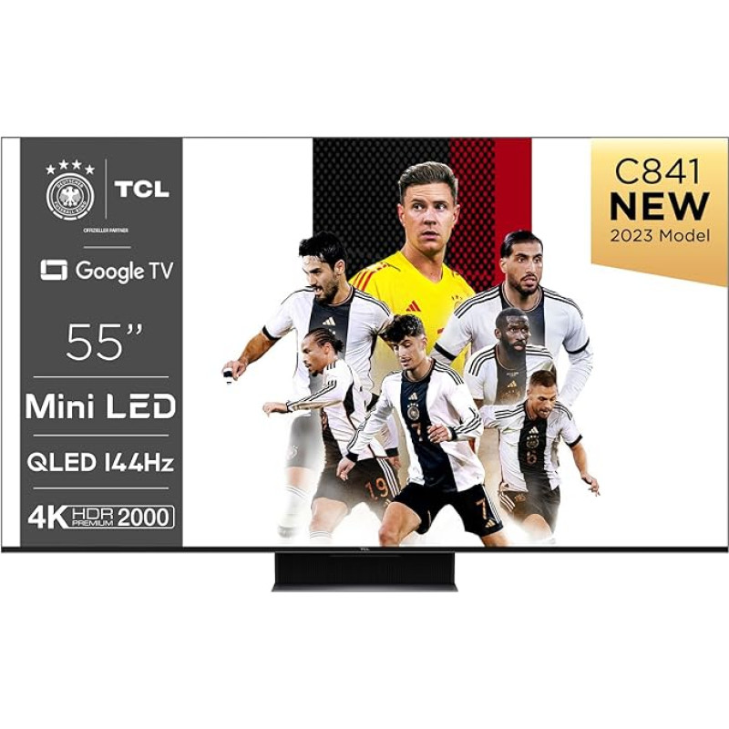 TCL 55C841 55 inch (139.7 cm) TV, Mini LED, QLED, 4K HDR Premium 2000 nits, Quantum Dot, Smart TV, Onkyo 2.1 Sound, Google TV