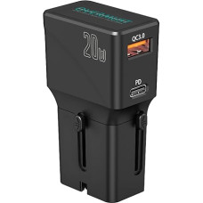 OVERMUST Travel Wall Charger - Universal Travel Adapter with USB-C and USB-A Socket, Perfect Adapter for Travel, Compatible with Sockets in 200 Countries USA, EU, UK, AU, Power up to 20 W