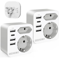 Redagod Travel Adaptor US Adapter Plug with 3 USB 1 Type C, 2 Compartments Pack of 2