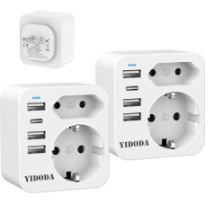 YIDODA Travel Adaptor USA Adapter America Germany Plug with 4 USB 3.4 A, Adapter USA Socket, Socket Adapter Travel Plug Power Adapter for Canada Thailand Mexico Wall Charger Charging Station