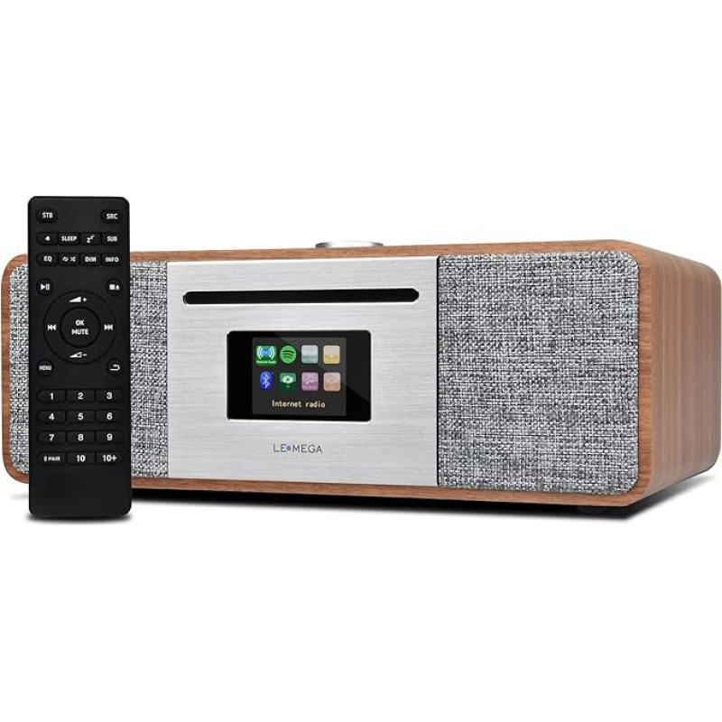 LEMEGA MSY5 20W Stereo Speakers with DAB/DAB+/FM Digital Radio, CD Player, Colorful Screen, WiFi, Bluetooth, USB, Aux, Clock and Alarm Clock (Walnut)