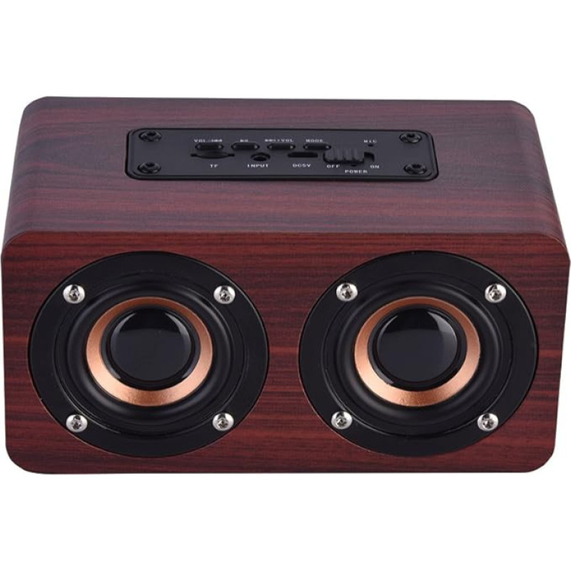 6 W Bluetooth Speaker with 2 Trumpets, Wireless Stereo Speaker with 8 Hours of Continuous Playback, Portable Wooden Desktop Speaker for Laptop, Phone,