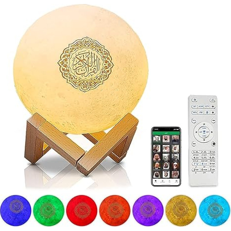 WMLBK 3D Moonlight Quran Speaker, Bluetooth Quran Speaker App Remote Control Small Moonlight Smart Touch LED Lamp with Bluetooth Eid Mubarak Hajj Gifts