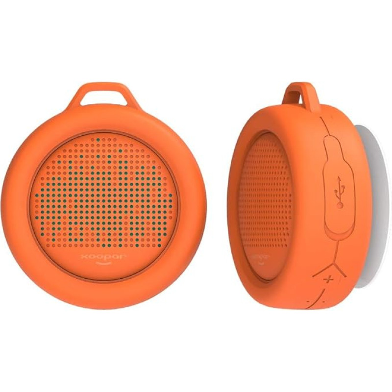 Xoopar Splash 2 Bluetooth-Lautsprecher, IPX65, tragbar, kabellos, wasserfest, Super Bass und HD-Sound, mit Saugnapf für Dusche, Pool, Strand, Küche und Outdoor Orange