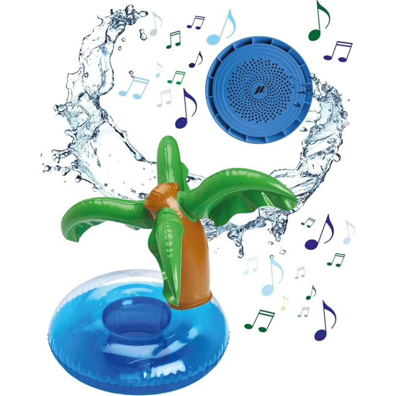 SBS Waterproof Wireless Speaker, 3W Audio Speaker with Inflatable Island with Palm Trees, Speaker for Pool, Bathtub, Party, Mini Pump and Charging Cable, Blue, Unica, Floating Speaker