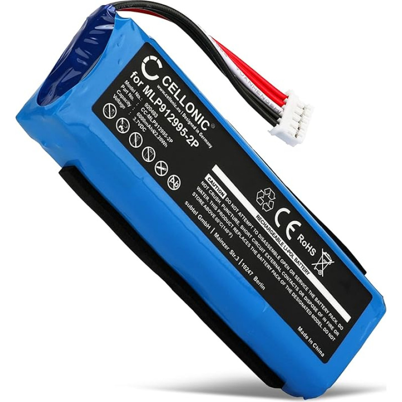 CELLONIC Battery Compatible with JBL Charge 2+, 2 Plus, GSP1029102, MLP912995-2P 3.7 V 6000 mAh