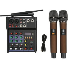 Zunate Wireless Handheld Microphone, USB Bluetooth 4-Way Small Mixer, USB Bluetooth 4-Way Small Mixer, Supports U Disk or MP3 Playback, for Small Performances, Home Karaoke, Conferences