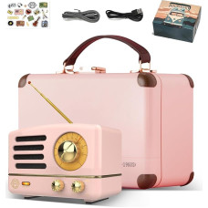 Muzen OTR-Metal Retro Bluetooth Speaker, Portable Bluetooth Speaker, Small with Radio FM AUX, Vintage Music Box with Gift Box, Gift Bags, Gift for Women and Men (Pink)