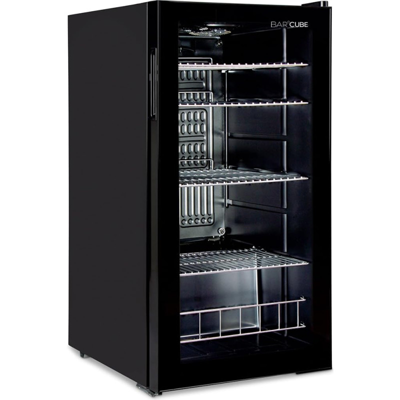 °CUBES Drinks Fridge 90 L with Glass Door and 4 Variable Shelves, Compact Bottle Fridge, Perfect for Home, Office, Parties & Gastro, Stylish Fridge with Glass Door, Black