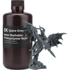 ELEGOO 405 nm 8K vandeniu plaunama derva, 3D spausdintuvo greitoji derva, skirta LCD ultravioletinių spindulių kietinimo fotopolimeriniam 3D spausdintuvui, 1000 g kosminės pilkos spalvos