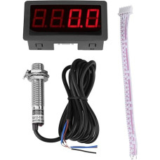 Digital Tachometer - 4 Digital LED Tachometer Tachometer + Hall Proximity Switch Sensor NPN (Color : Red)