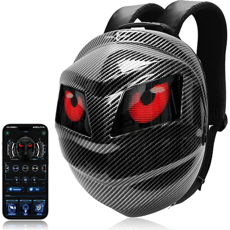 LED Black Knight Motorcycle Backpack Cool Laptop Backpacks for Men Women Smart Helmet Bag with Programmable Pixel Colour Screen