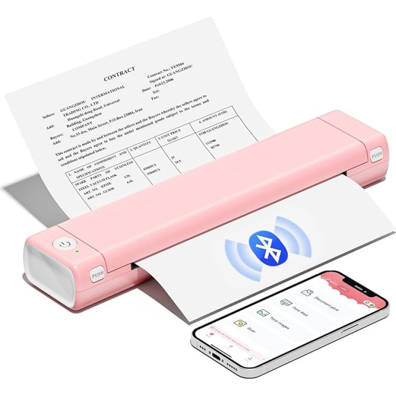 COLORWING Mobile Printer Bluetooth, Thermal Printer A4 Small Compact, Stencil Printer for Smartphone, Mobile Phone Printer Without Cartridges for On the Go and Tattoo, Compatible with Android iOS,