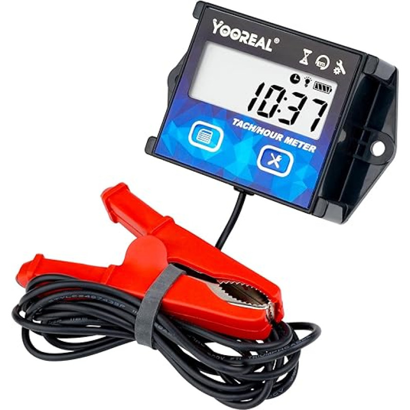 YOOREAL Digital Tachometer, Operating Hour Counter, Maintenance Reminder with Clips, Backlight, Built-in Battery, Waterproof for Lawnmower, Motorcycle etc.