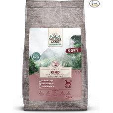 Wildes Land - Pusiau drėgnas sausas maistas šunims - jautiena - 3 x 5 kg - minkštas su ryžiais ir laukinėmis žolelėmis - be glitimo - su papildoma mėsa - visų veislių šunims - geriausias pripažinimas