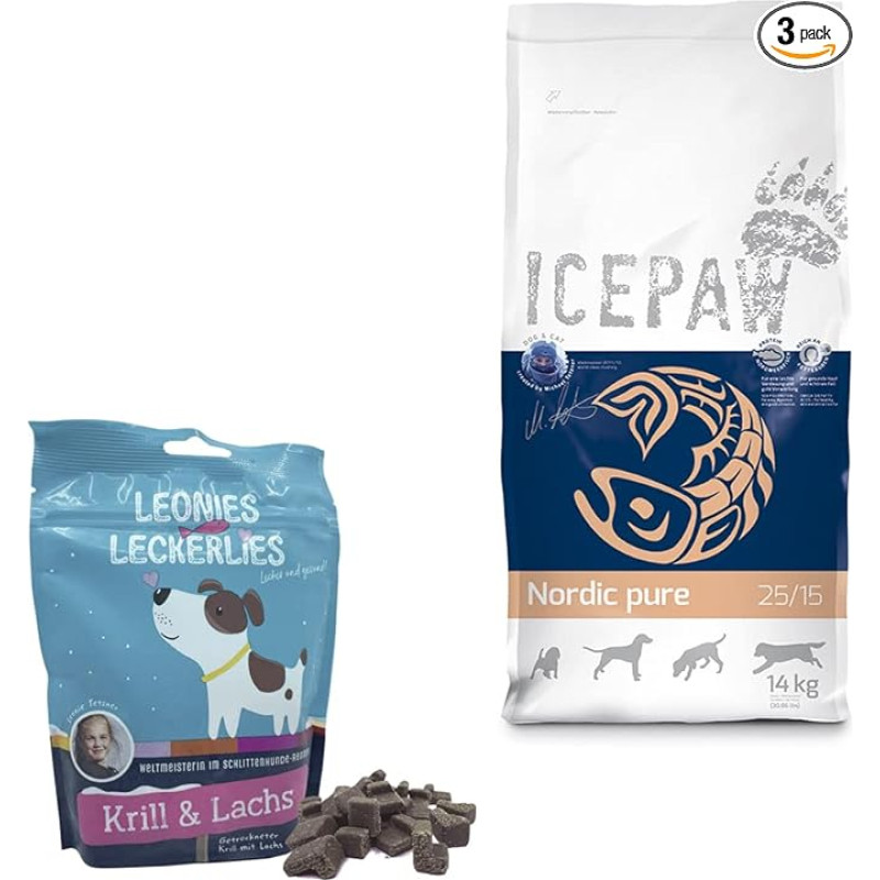 ICEPAW kombinuotoji pakuotė šunims I High Premium sausas ėdalas I Nordic Pure (14 kg) I Leonies skanėstai (125 g)