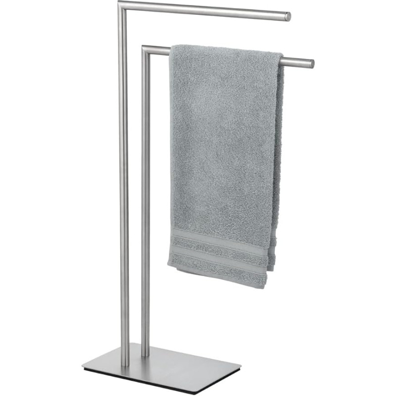 WENKO Recco Hand Towel Rack, Freestanding Towel Rail with 2 Arms, Stable Base Plate, Solid Steel, 48 x 80.5 x 20 cm, Satin Black