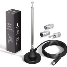 Bingfu FM radijo antena Skaitmeninė teleskopinė vidinė antena su magnetiniu pagrindu 3 m ilgio prailginimo laidas 75 omų DAB DAB+ FM radijo imtuvui Stereo AV HiFi imtuvui