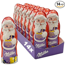 Milka Santa Alpine Milk 14 x 90 g I Šokoladinis Kalėdų Senelis Didelė pakuotė I Kalėdinis šokoladas, pagamintas iš 100 % Alpių pieno