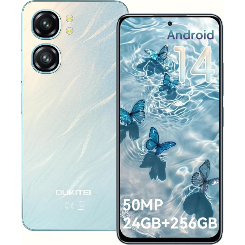 OUKITEL C58 Pro išmanusis telefonas be sutarties - 24GB + 256GB Android 14 6,7 colių 90Hz ekranas Mobilusis telefonas be sutarties 50MP + 8MP AI kamera 5150mAh Mobilusis telefonas Pigus NFC, GPS, Dual SIM 4G