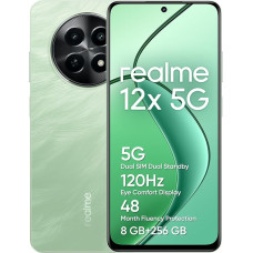 realme 12x 5G išmanusis telefonas 8+256 GB, 50MP AI kamera, 5G dviejų SIM kortelių dvigubas budėjimo režimas, TÜV SÜD 48 mėn. apsauga, 120 Hz ekranas, 360° NFC, 5000 mAh akumuliatorius, žalios spalvos plunksna