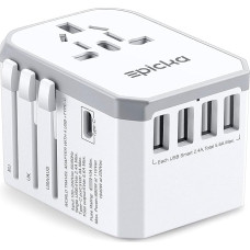 EPICKA Travel Adapter Worldwide, Travel Plug Adapter Worldwide 28 W, International Socket Adapter with 4 USB-A, 1 USB-C, Universal Travel Adapter for USA, UK, EU, Japan, Thailand, Australia, TA-105,
