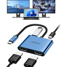 USB C ir dvigubas HDMI adapteris 4K @ 30Hz, KOZYC USB C šakotuvo daugiaportis adapteris su 2 x HDMI, USB 3.0, 100 W PD, palaiko USB C ir HDMI daliklį, išplėstinis ekranas (MST palaiko tik 