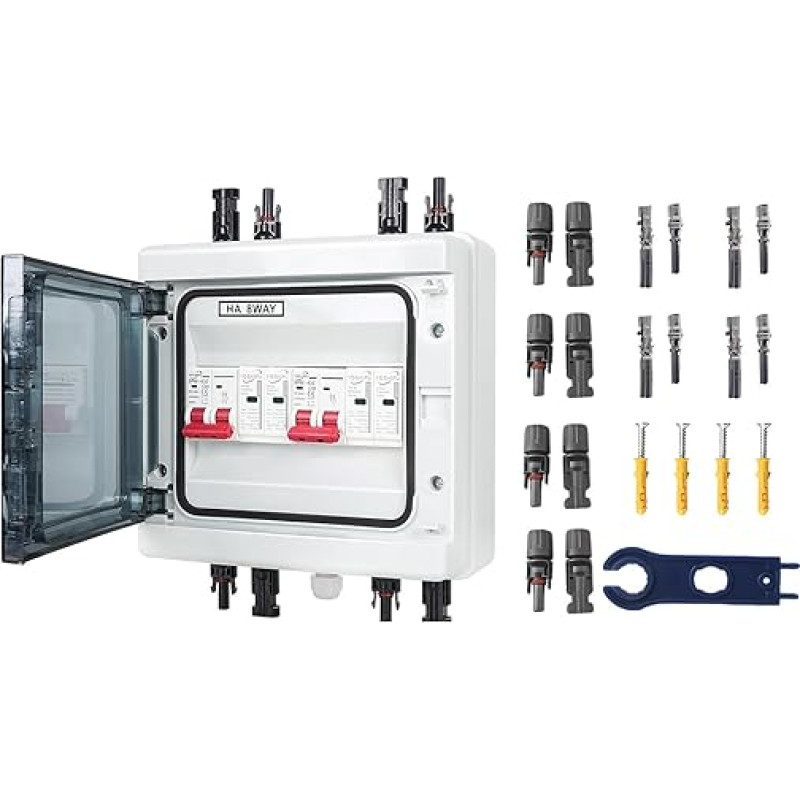 500V 32A DC Surge Protection PV System Photovoltaic Lightning Protection Circuit Breaker IP65 Waterproof & Dustproof DC Isolator Switch 2 String Solar Connection Box 2 in 2 Out