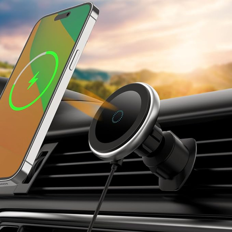 Magnetinis automobilio laikiklis su įkrovimo funkcija 15 W mobiliojo telefono laikiklis automobilinis įkroviklis Mag-Safe Charger Car Magnetinis belaidis įkroviklis automobilinis laikiklis