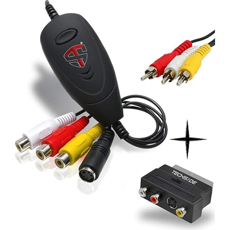 TechSide Complete Analog-Digital Converter (Scart Adapter + RCA Cable) 2024 | Compatible with Windows 11 + New Software | USB 2.0 Video Grabber Capture Convert VHS Digital Form