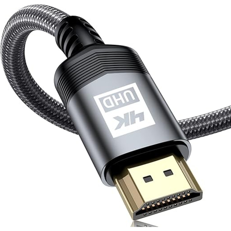 sweguard 4K HDMI 3 metrų kabelis, HDMI 2.0 HDMI kabelis 4K @ 60Hz 18Gbps, nailono pintas kabelis, paauksuotos jungtys su Ethernet/Audio grįžtamuoju kanalu, suderinamas su 4K UHD 2160p, HD 1080p, Xbox PS4 (pilkas)