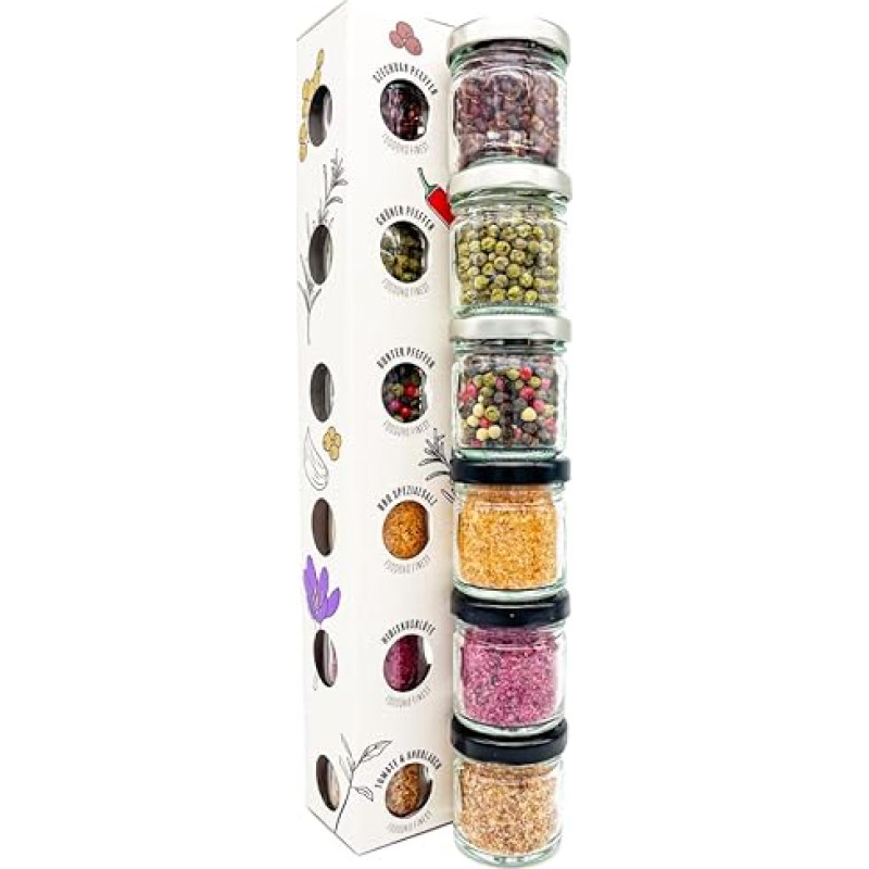 Foodokominest Salt and Pepper Spice Gift Set as Delicatessen Tasting Set with Sea Salt from Mallorca (Gift Set Variation 1)