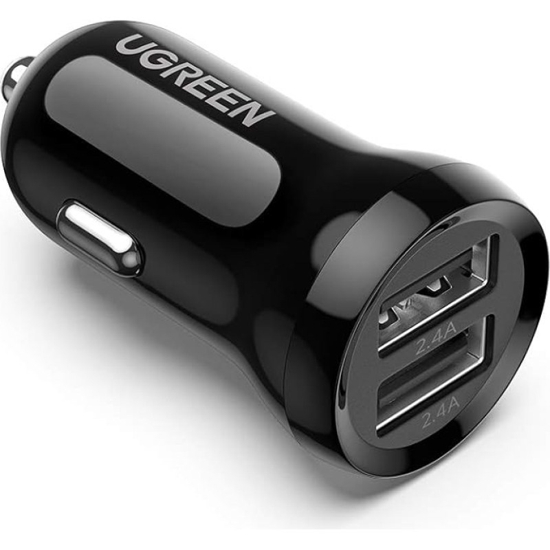 UGREEN Automobilinis įkroviklis Mini USB cigarečių žiebtuvėlio adapteris Automobilinis įkroviklis 4.8A 12V-24V automobilinis įkroviklis 2 įėjimai Mobiliojo telefono įkroviklis Automobilis suderinamas su iPhone 11 Huawei P30 Galaxy S10 iPad Air ir kt.