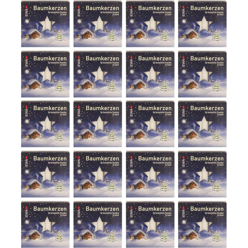 20 baltų eglutės žvakių pakuotė, maždaug 14 x 110 mm (20 x 16 vnt.) Kalėdų eglutės žvakės, piramidės formos žvakės